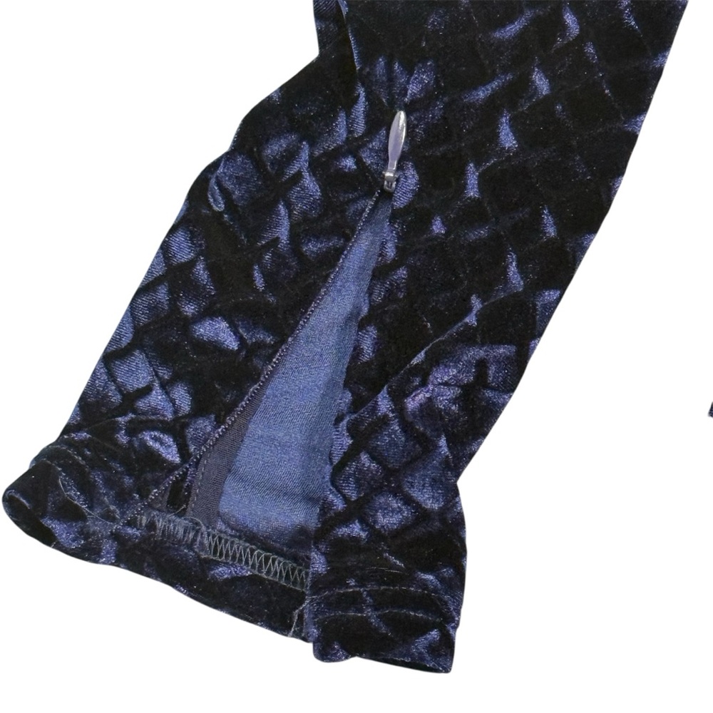 House of London Navy Velvet Mini Dress L Mock Neck Long Sleeve Shoulder Pads ( - Picture 5 of 13